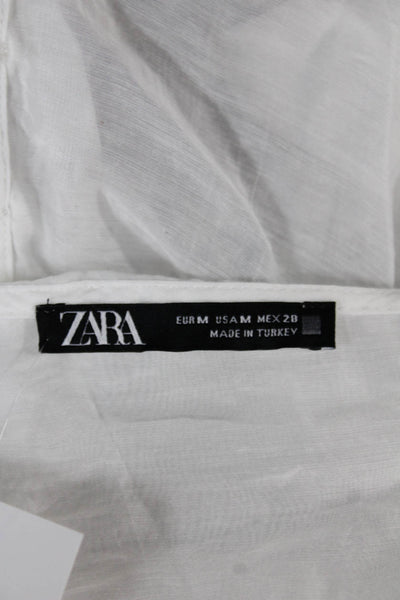 Zara Women Camisole White V-Neck Liocell Button Sleeveless Size M