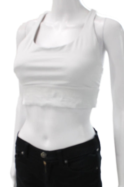 Lululemon Womens Scoop Neck Stretch Knit Strappy Back Sports Bra White Size 8