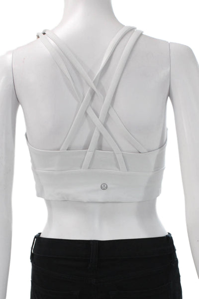 Lululemon Womens Scoop Neck Stretch Knit Strappy Back Sports Bra White Size 8