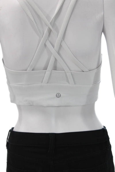 Lululemon Womens Scoop Neck Stretch Knit Strappy Back Sports Bra White Size 8