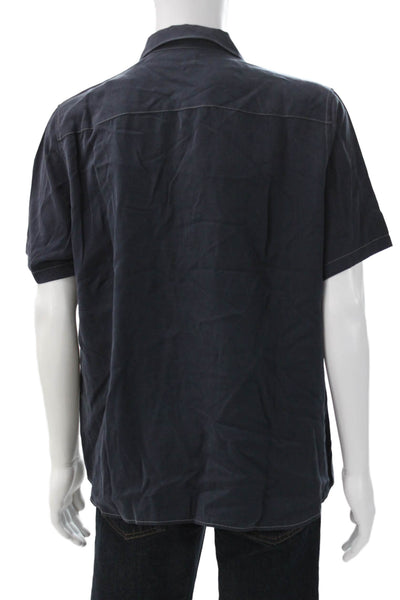 Theory Mens Button Front Short Sleeve Lightweight Collared Shirt Navy Blue XL