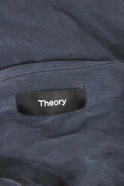 Theory Mens Button Front Short Sleeve Lightweight Collared Shirt Navy Blue XL