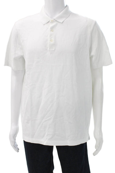 Theory Mens Short Sleeve Collared Knit Polo Shirt White Cotton Size XL