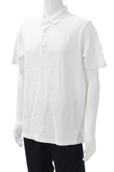 Theory Mens Short Sleeve Collared Knit Polo Shirt White Cotton Size XL