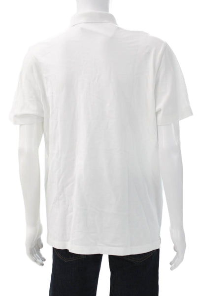 Theory Mens Short Sleeve Collared Knit Polo Shirt White Cotton Size XL