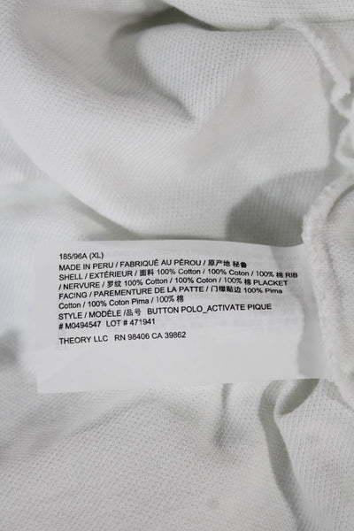 Theory Mens Short Sleeve Collared Knit Polo Shirt White Cotton Size XL