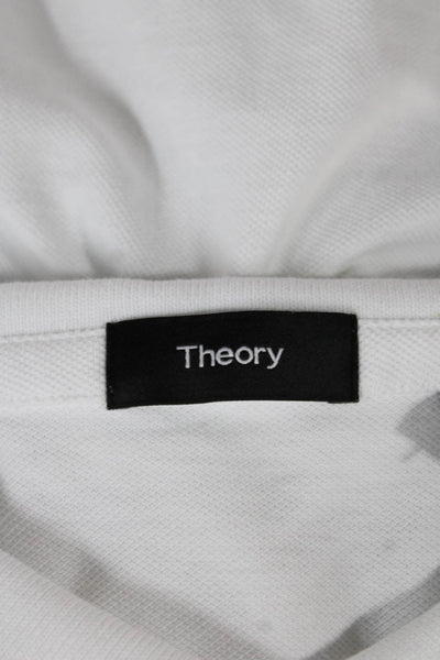 Theory Mens Short Sleeve Collared Knit Polo Shirt White Cotton Size XL