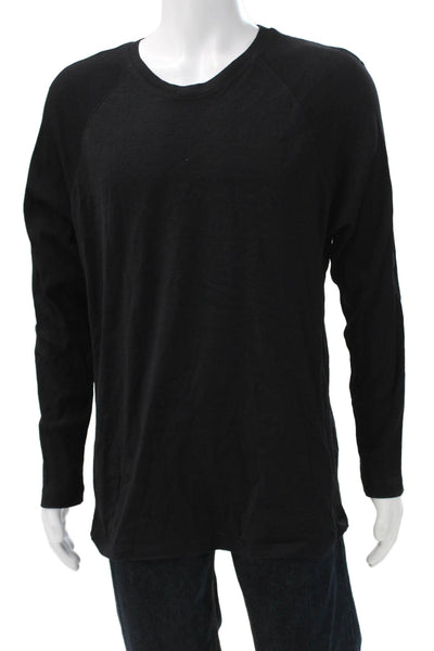 Boss Hugo Boss Men T-Shirt Black Pima Cotton Round Neck Long Sleeve Size 2XL