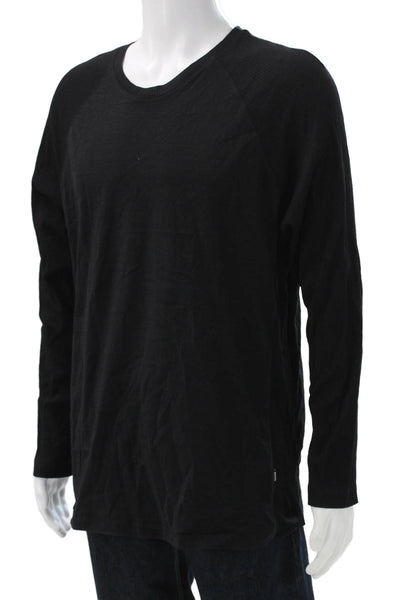 Boss Hugo Boss Men T-Shirt Black Pima Cotton Round Neck Long Sleeve Size 2XL