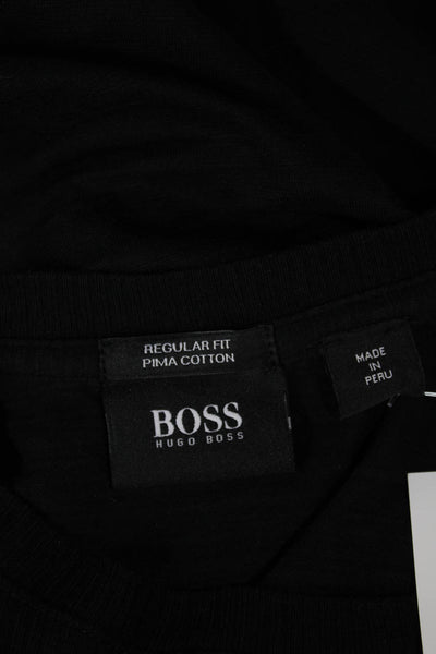 Boss Hugo Boss Men T-Shirt Black Pima Cotton Round Neck Long Sleeve Size 2XL