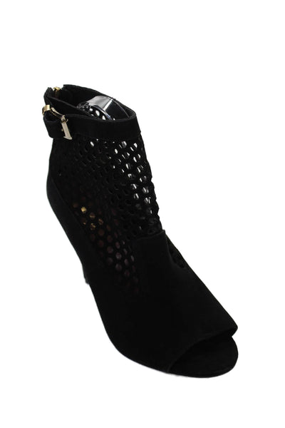Vince Camuto Womens Suede Laser Cut Peep Toe Bootie Shoes Black Size 7M