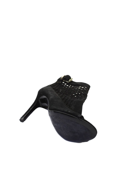 Vince Camuto Womens Suede Laser Cut Peep Toe Bootie Shoes Black Size 7M