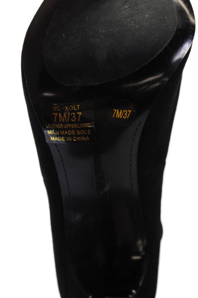 Vince Camuto Womens Suede Laser Cut Peep Toe Bootie Shoes Black Size 7M