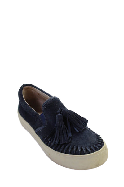 J/Slides Womens Suede Tassel Detail Platform Slip On Sneakers Shoes Blue Size 7