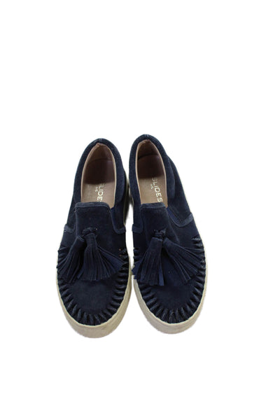 J/Slides Womens Suede Tassel Detail Platform Slip On Sneakers Shoes Blue Size 7