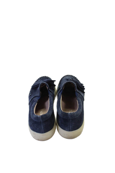J/Slides Womens Suede Tassel Detail Platform Slip On Sneakers Shoes Blue Size 7