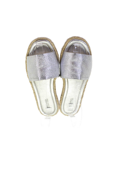 Michael Michael Kors Womens Leather Espadrille Mules Shoes Silver Size 6.5M