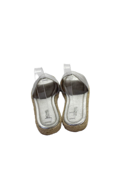 Michael Michael Kors Womens Leather Espadrille Mules Shoes Silver Size 6.5M