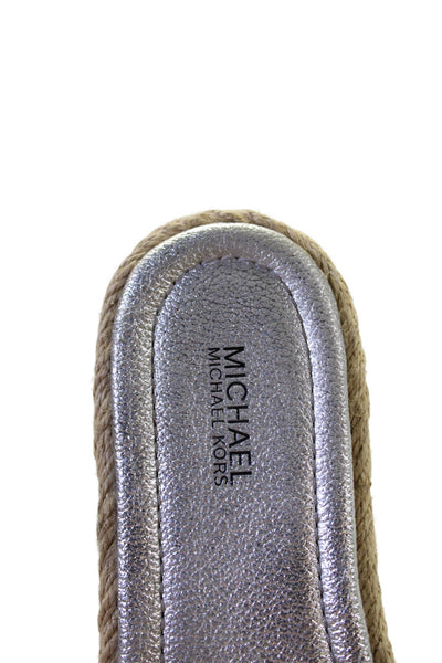 Michael Michael Kors Womens Leather Espadrille Mules Shoes Silver Size 6.5M