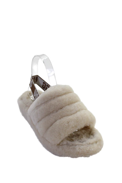 Ugg Womens Shearling Open Toe Slingback Slippers Shoes Cream Size 7