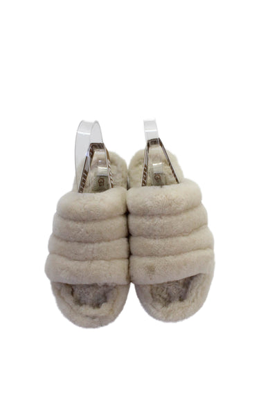 Ugg Womens Shearling Open Toe Slingback Slippers Shoes Cream Size 7