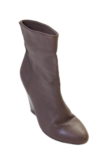 KORS Michael Kors Womens Leather Wedge Heels Ankle Boots Shoes Taupe Size 6.5M