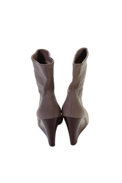 KORS Michael Kors Womens Leather Wedge Heels Ankle Boots Shoes Taupe Size 6.5M