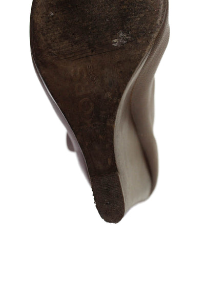 KORS Michael Kors Womens Leather Wedge Heels Ankle Boots Shoes Taupe Size 6.5M
