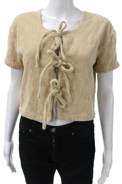 Terry Womens Cropped Cotton T Shirt Beige Short Sleeve Round Neck Size XS