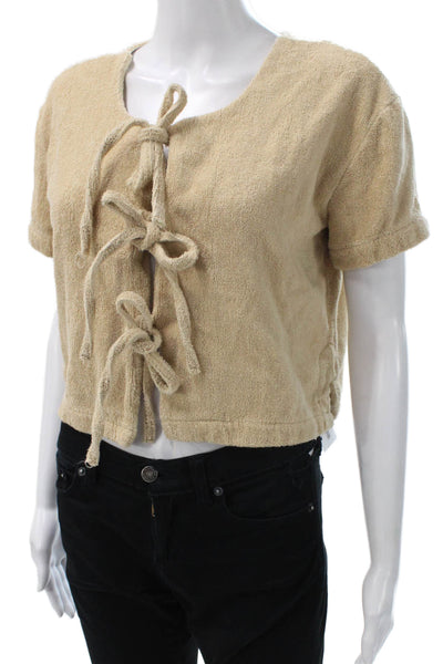 Terry Womens Cropped Cotton T Shirt Beige Short Sleeve Round Neck Size XS