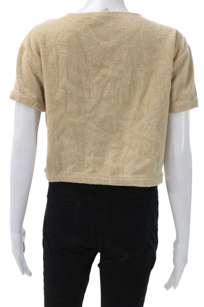 Terry Womens Cropped Cotton T Shirt Beige Short Sleeve Round Neck Size XS