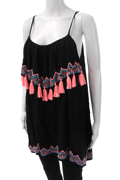 Tiare Hawaii Women Sundress Black Rayon Scoop Neck Sleeveless Size One Size