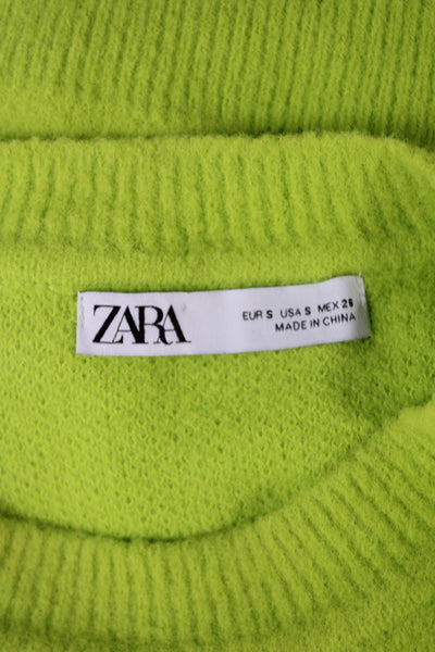 Zara Women Pullover Sweater Green Wool Blend Crew Neck Long Sleeve Size S