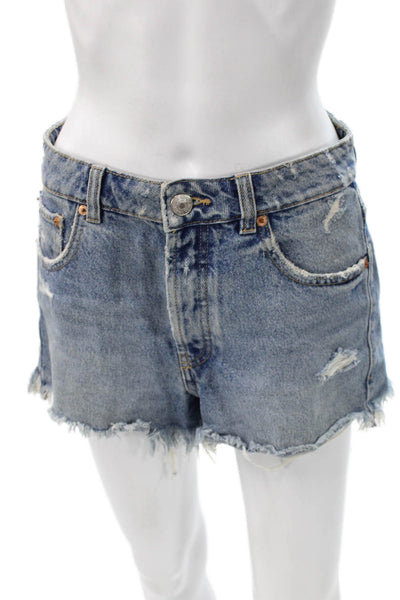 Zara Women Blue Denim Cut-Off Shorts Button Closure Size 4