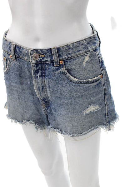 Zara Women Blue Denim Cut-Off Shorts Button Closure Size 4
