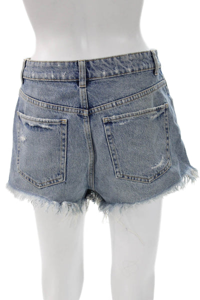 Zara Women Blue Denim Cut-Off Shorts Button Closure Size 4