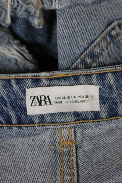 Zara Women Blue Denim Cut-Off Shorts Button Closure Size 4