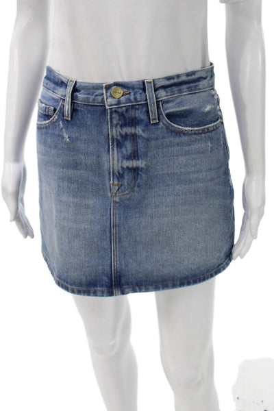 Frame Denim Womens Mini Denim Skirt Blue Button Size 26