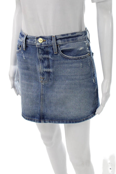 Frame Denim Womens Mini Denim Skirt Blue Button Size 26