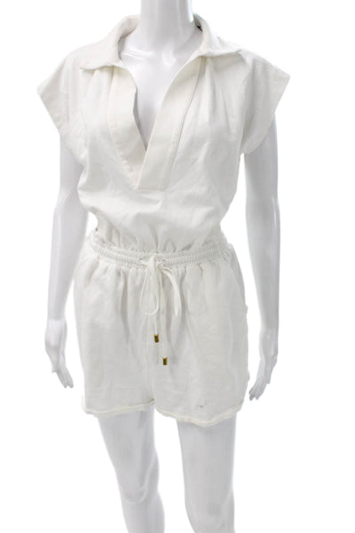 Intermix Womens Collared Cotton Drawstring Shorts Set White Size 0P