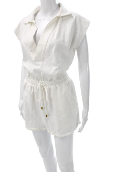 Intermix Womens Collared Cotton Drawstring Shorts Set White Size 0P