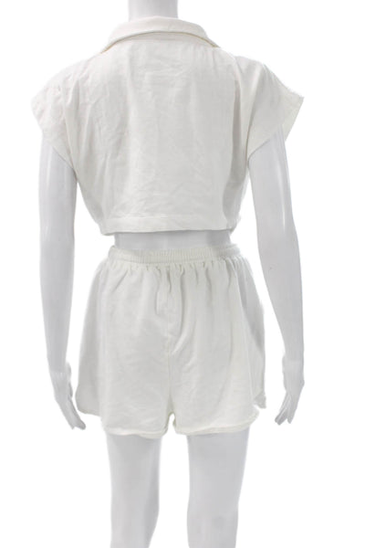 Intermix Womens Collared Cotton Drawstring Shorts Set White Size 0P