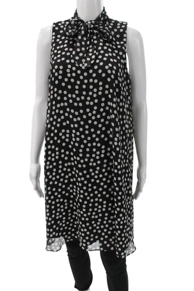 Calvin Klein Womens Shift Dress Black Polka Dot High Neck Sleeveless Zip Size 10