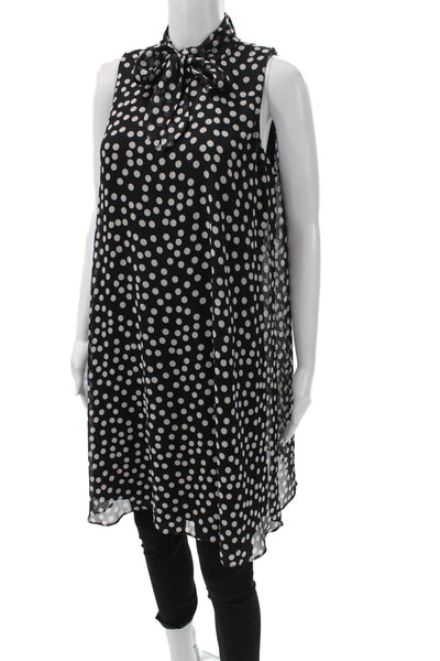 Calvin Klein Womens Shift Dress Black Polka Dot High Neck Sleeveless Zip Size 10