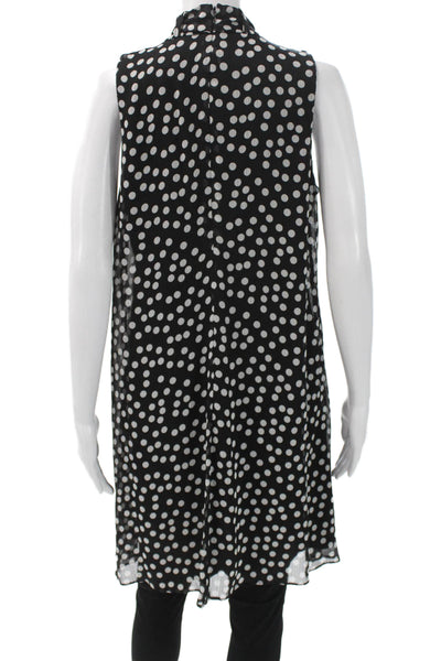 Calvin Klein Womens Shift Dress Black Polka Dot High Neck Sleeveless Zip Size 10