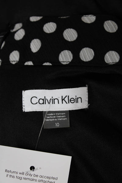 Calvin Klein Womens Shift Dress Black Polka Dot High Neck Sleeveless Zip Size 10
