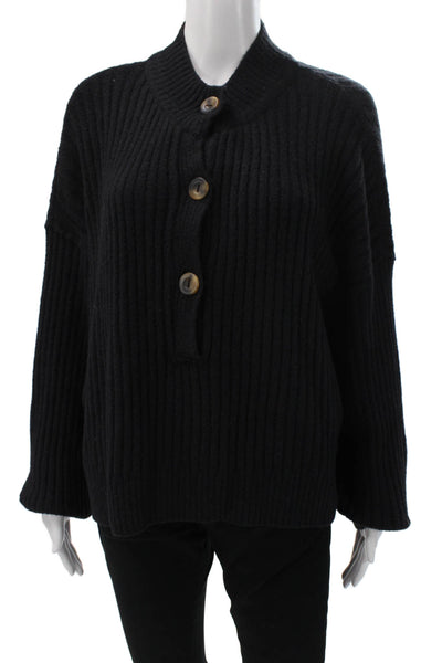 Free People Womens Pullover Sweater Black Wool Blend High Neck Size L
