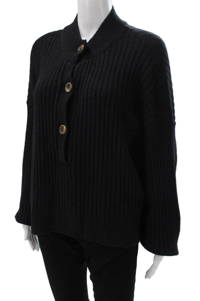 Free People Womens Pullover Sweater Black Wool Blend High Neck Size L