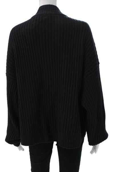 Free People Womens Pullover Sweater Black Wool Blend High Neck Size L