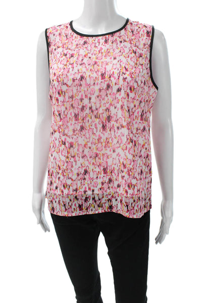 DKNY Womens Basic Sleeveless Floral Blouse Multicolor Zip Round Neck Size S